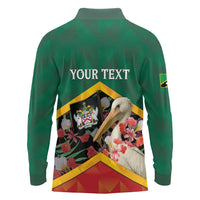 Personalized Saint Kitts and Nevis Long Sleeve Polo Shirt Pelican With Poinciana Flowers - Wonder Print Shop