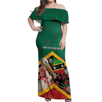 Personalized Saint Kitts and Nevis Off Shoulder Maxi Dress Pelican With Poinciana Flowers - Wonder Print Shop