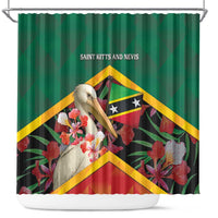 Saint Kitts and Nevis Shower Curtain Pelican With Poinciana Flowers - Wonder Print Shop