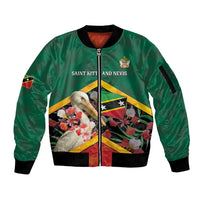 Personalized Saint Kitts and Nevis Sleeve Zip Bomber Jacket Pelican With Poinciana Flowers - Wonder Print Shop