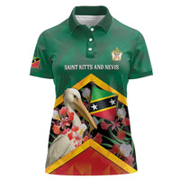 Personalized Saint Kitts and Nevis Women Polo Shirt Pelican With Poinciana Flowers - Wonder Print Shop