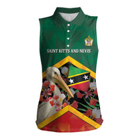 Personalized Saint Kitts and Nevis Women Sleeveless Polo Shirt Pelican With Poinciana Flowers - Wonder Print Shop