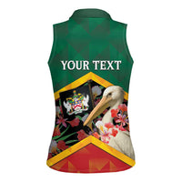 Personalized Saint Kitts and Nevis Women Sleeveless Polo Shirt Pelican With Poinciana Flowers - Wonder Print Shop