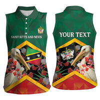 Personalized Saint Kitts and Nevis Women Sleeveless Polo Shirt Pelican With Poinciana Flowers - Wonder Print Shop
