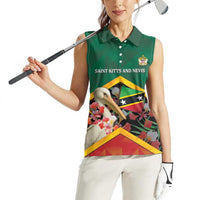 Personalized Saint Kitts and Nevis Women Sleeveless Polo Shirt Pelican With Poinciana Flowers - Wonder Print Shop