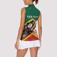 Personalized Saint Kitts and Nevis Women Sleeveless Polo Shirt Pelican With Poinciana Flowers - Wonder Print Shop