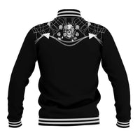 Western Gothic Yoke Baseball Jacket Skull Rose With Spider - Wonder Print Shop