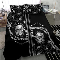 Western Gothic Yoke Bedding Set Skull Rose With Spider - Wonder Print Shop