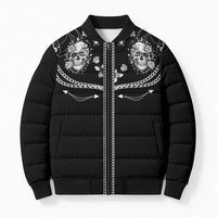 Western Gothic Yoke Bomber Puffer Jacket Skull Rose With Spider - Wonder Print Shop