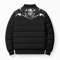 Western Gothic Yoke Bomber Puffer Jacket Skull Rose With Spider - Wonder Print Shop