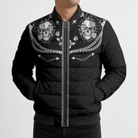 Western Gothic Yoke Bomber Puffer Jacket Skull Rose With Spider - Wonder Print Shop