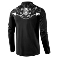 Western Gothic Yoke Button Sweatshirt Skull Rose With Spider - Wonder Print Shop