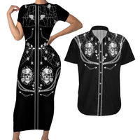 Western Gothic Yoke Couples Matching Short Sleeve Bodycon Dress and Hawaiian Shirt Skull Rose With Spider - Wonder Print Shop