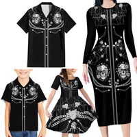 Western Gothic Yoke Family Matching Long Sleeve Bodycon Dress and Hawaiian Shirt Skull Rose With Spider - Wonder Print Shop