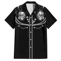 Western Gothic Yoke Family Matching Off The Shoulder Long Sleeve Dress and Hawaiian Shirt Skull Rose With Spider - Wonder Print Shop