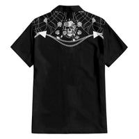Western Gothic Yoke Family Matching Off The Shoulder Long Sleeve Dress and Hawaiian Shirt Skull Rose With Spider - Wonder Print Shop
