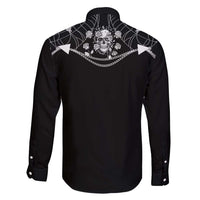 Western Gothic Yoke Family Matching Off Shoulder Maxi Dress and Hawaiian Shirt Skull Rose With Spider - Wonder Print Shop