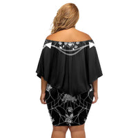 Western Gothic Yoke Family Matching Off Shoulder Short Dress and Hawaiian Shirt Skull Rose With Spider - Wonder Print Shop