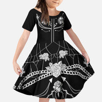 Western Gothic Yoke Family Matching Puletasi and Hawaiian Shirt Skull Rose With Spider - Wonder Print Shop