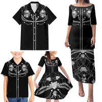 Western Gothic Yoke Family Matching Puletasi and Hawaiian Shirt Skull Rose With Spider - Wonder Print Shop