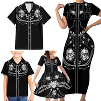 Western Gothic Yoke Family Matching Short Sleeve Bodycon Dress and Hawaiian Shirt Skull Rose With Spider - Wonder Print Shop