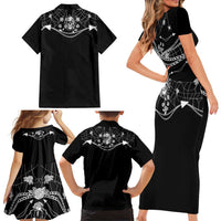 Western Gothic Yoke Family Matching Short Sleeve Bodycon Dress and Hawaiian Shirt Skull Rose With Spider - Wonder Print Shop