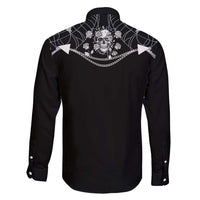 Western Gothic Yoke Family Matching Short Sleeve Bodycon Dress and Hawaiian Shirt Skull Rose With Spider - Wonder Print Shop