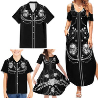 Western Gothic Yoke Family Matching Summer Maxi Dress and Hawaiian Shirt Skull Rose With Spider - Wonder Print Shop