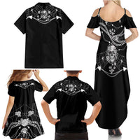 Western Gothic Yoke Family Matching Summer Maxi Dress and Hawaiian Shirt Skull Rose With Spider - Wonder Print Shop