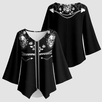 Western Gothic Yoke Kimono Sleeve Blouse Skull Rose With Spider - Wonder Print Shop