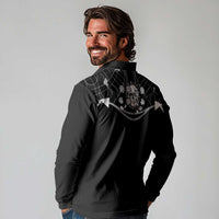 Western Gothic Yoke Long Sleeve Polo Shirt Skull Rose With Spider - Wonder Print Shop