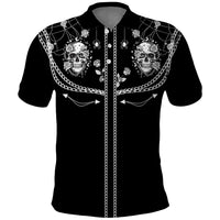 Western Gothic Yoke Polo Shirt Skull Rose With Spider - Wonder Print Shop