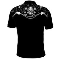 Western Gothic Yoke Polo Shirt Skull Rose With Spider - Wonder Print Shop