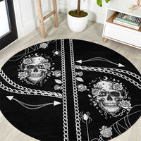 Western Gothic Yoke Round Carpet Skull Rose With Spider - Wonder Print Shop