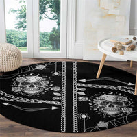 Western Gothic Yoke Round Carpet Skull Rose With Spider - Wonder Print Shop