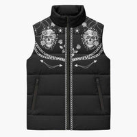 Western Gothic Yoke Sleeveless Puffer Jacket Skull Rose With Spider - Wonder Print Shop