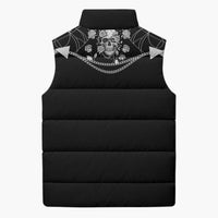 Western Gothic Yoke Sleeveless Puffer Jacket Skull Rose With Spider - Wonder Print Shop