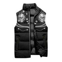 Western Gothic Yoke Sleeveless Puffer Jacket Skull Rose With Spider - Wonder Print Shop