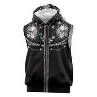 Western Gothic Yoke Sleeveless Zip Hoodie Skull Rose With Spider - Wonder Print Shop