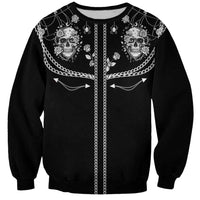 Western Gothic Yoke Sweatshirt Skull Rose With Spider - Wonder Print Shop