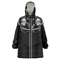 Western Gothic Yoke Wearable Blanket Hoodie Skull Rose With Spider - Wonder Print Shop