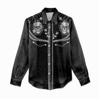 Western Gothic Yoke Women Casual Shirt Skull Rose With Spider - Wonder Print Shop