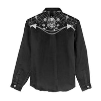 Western Gothic Yoke Women Casual Shirt Skull Rose With Spider - Wonder Print Shop