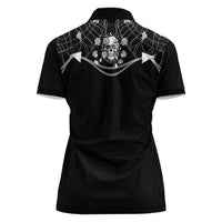 Western Gothic Yoke Women Polo Shirt Skull Rose With Spider - Wonder Print Shop