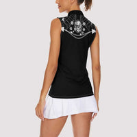 Western Gothic Yoke Women Sleeveless Polo Shirt Skull Rose With Spider - Wonder Print Shop