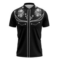 Western Gothic Yoke Zipper Polo Shirt Skull Rose With Spider - Wonder Print Shop