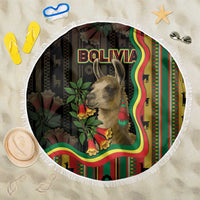 Bolivia Beach Blanket The Llama With Kantuta Over Andean Patterns - Wonder Print Shop