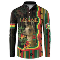 Bolivia Button Sweatshirt The Llama With Kantuta Over Andean Patterns - Wonder Print Shop