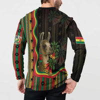 Bolivia Button Sweatshirt The Llama With Kantuta Over Andean Patterns - Wonder Print Shop