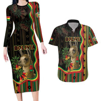 Bolivia Couples Matching Long Sleeve Bodycon Dress and Hawaiian Shirt The Llama With Kantuta Over Andean Patterns - Wonder Print Shop